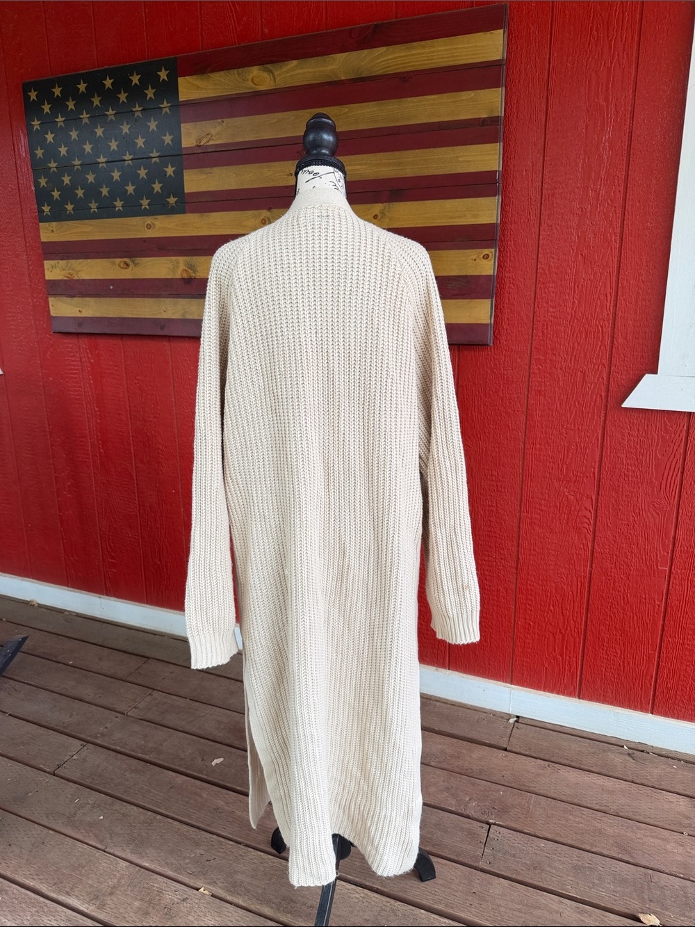 VICI Cream Chunky Knit Longline Open Front Cardigan | Size Large - Picture 3 of 3